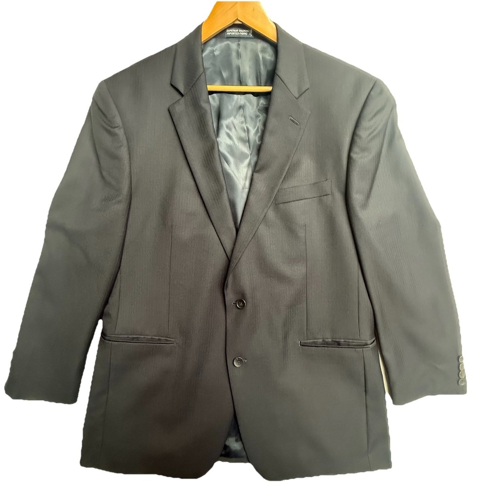 Nautica Mens Blazer 44L Gray Wool Sport Coat Herringbone 2 Button